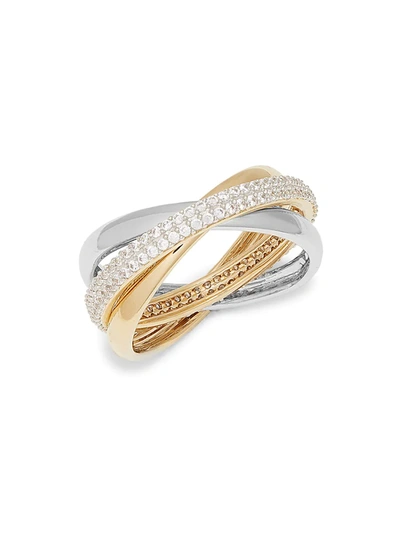 Shop Adriana Orsini Women's Trinity Two-tone & Crystal Crisscross Ring In White