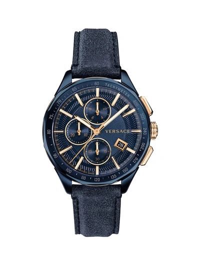 Shop Versace Men's Glaze Blue Dial Leather Strap Watch