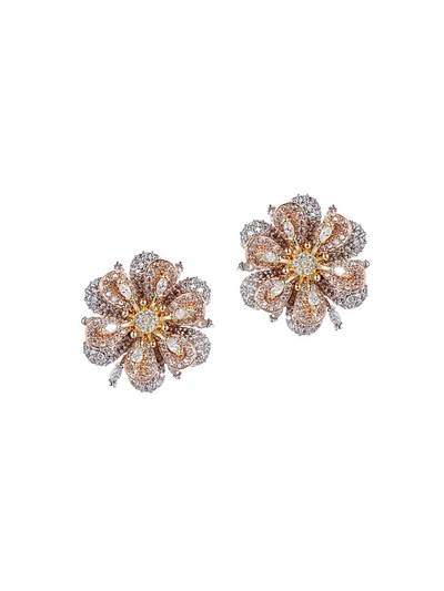 Shop Eye Candy La Women's Luxe Crystal Flower Stud Earrings In Neutral