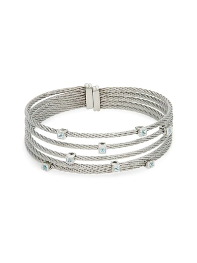 Shop Alor Women's 14k White Gold & Silvertone Blue Topaz Cuff Bracelet