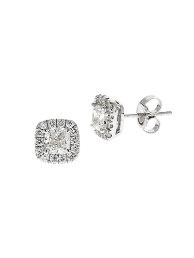 Shop Saks Fifth Avenue Women's 18k White Gold & 1 Tcw Diamond Cushion Stud Earrings