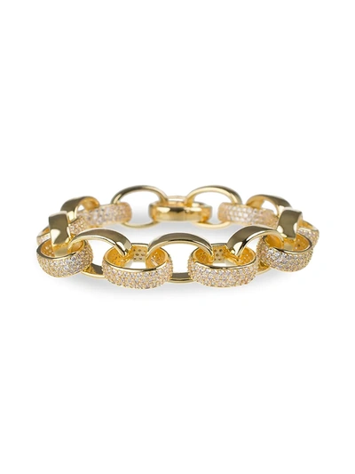 Shop Cz By Kenneth Jay Lane Women's 18k Goldplated & Cubic Zirconia Oval Chain Link Bracelet In Yellow
