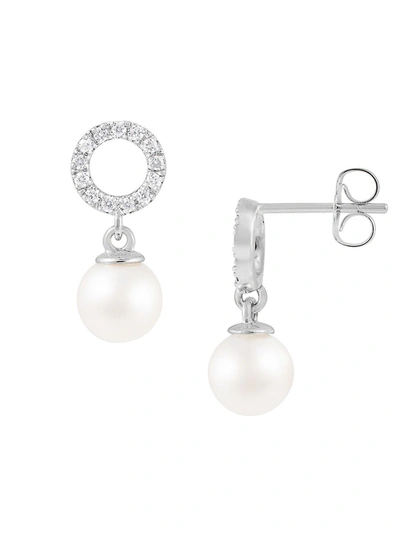 Shop Masako Women's 14k White Gold, 6.5-7mm Round Akoya Pearl & Diamond Drop Earrings