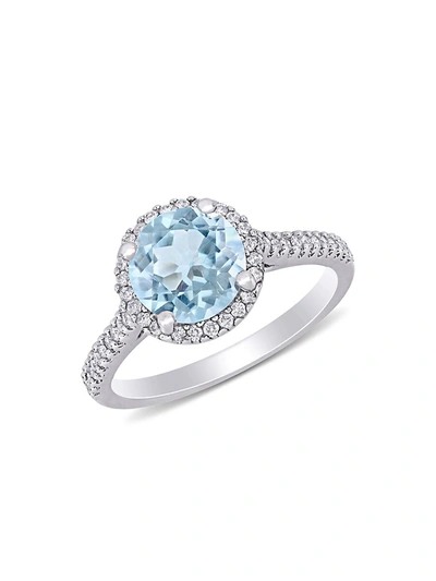 Shop Saks Fifth Avenue Women's 14k White Gold, Aquamarine & Diamond Halo Engagement Ring