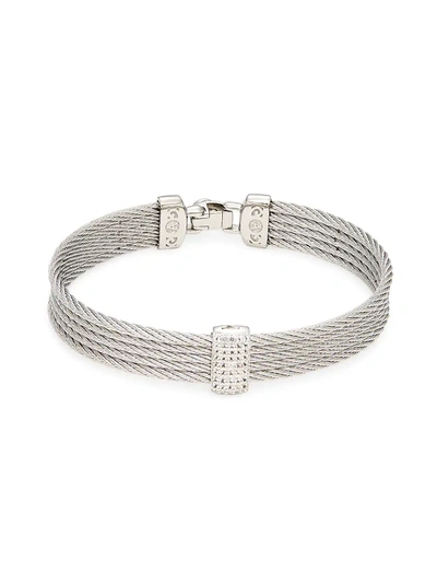 Shop Alor Women's 14k White Gold Stainless Steel & White Topaz Rope Bangle Bracelet