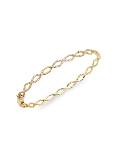 Shop Saks Fifth Avenue Women's 14k Yellow Gold & Diamond Crisscross Bangle Bracelet