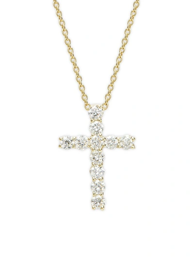 Shop Saks Fifth Avenue Women's 14k Yellow Gold Diamond Cross Pendant Necklace
