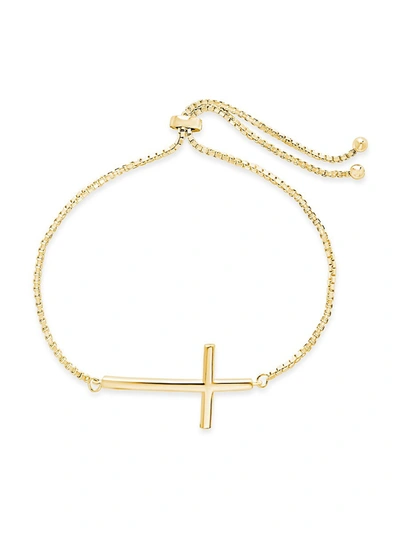 Shop Sterling Forever Women's 14k Goldplate Bolo Cross Bracelet In Neutral
