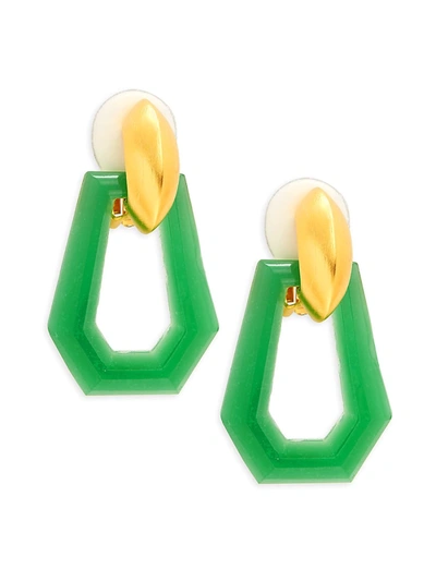 Shop Kenneth Jay Lane Women's 22k Goldplated Geometric Clip-on Drop Earrings In Jade
