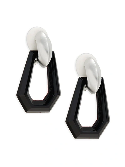 Shop Kenneth Jay Lane Women's Rhodium Plated Geometric Clip-on Drop Earrings In Neutral