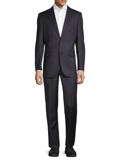 Shop Saks Fifth Avenue Made In Italy Men's Classic Fit Wool & Silk Suit In Navy