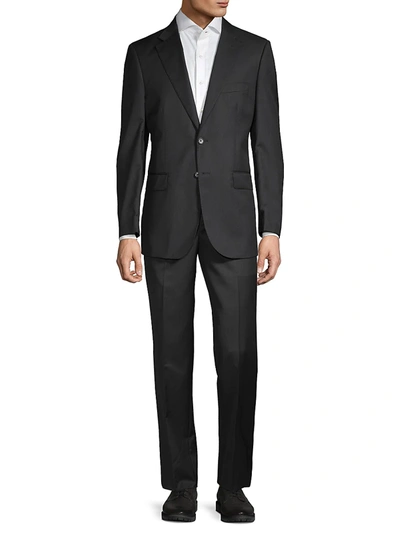 Shop Saks Fifth Avenue Made In Italy Men's Classic Fit Wool Blend Suit In Black
