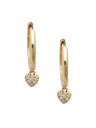 Shop Saks Fifth Avenue Women's 14k Yellow Gold & Diamond Heart-drop Huggie Earrings