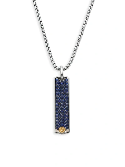 Shop Effy Men's Sterling Silver & 18k Yellow Gold Sapphire Rectangle Pendant Necklace