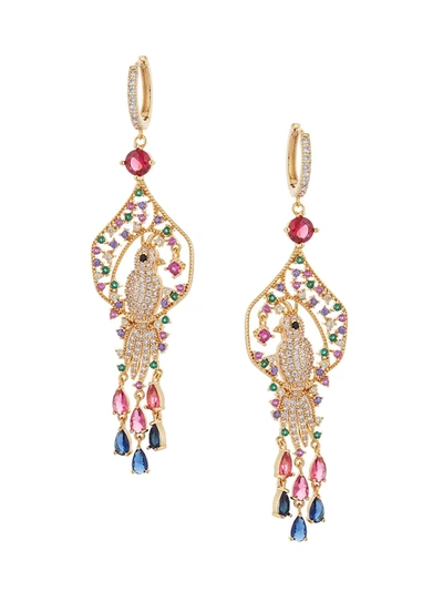 Shop Eye Candy La Women's Bird Luxe 18k Goldplated & Multicolored Crystal Dangle Earrings In Neutral