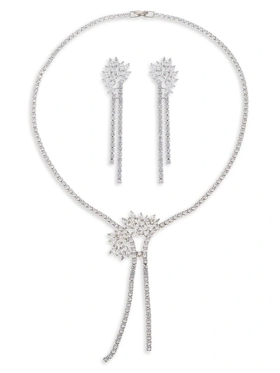 Shop Eye Candy La Women's Rhodium Plated, Crystal Earrings & Necklace Set In Neutral