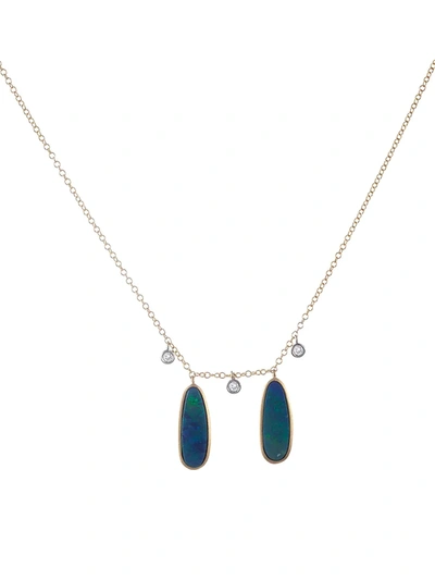Shop Meira T Women's 14k Two-tone Gold, Opal & Diamond Pendant Necklace In Two Tone Gold
