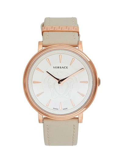 Shop Versace Women's Rose Goldtone Stainless Steel Leather-strap Watch
