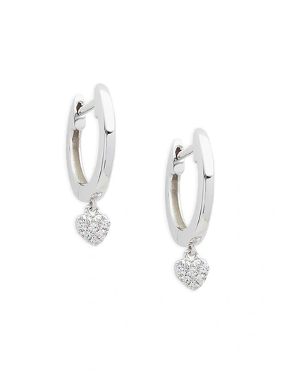 Saks Fifth Avenue Women's 14k White Gold & Diamond Heart-charm Huggie Earrings In White Gold