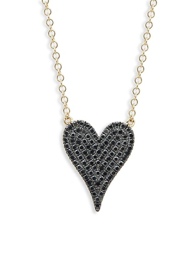 Shop Saks Fifth Avenue Women's 14k Yellow Gold Black Diamond Heart Pendant Necklace