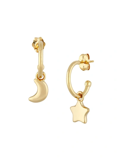 Shop Saks Fifth Avenue Women's 14k Yellow Gold Moon & Star Huggie Earrings