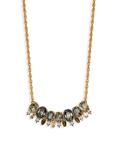 Shop Alexis Bittar Women's Goldplated Pyrite & Crystal Bar Pendant Necklace In Brass