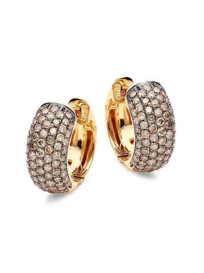 Shop Saks Fifth Avenue Women's 14k Yellow Gold & Brown Diamond Chubby Hoop Earrings