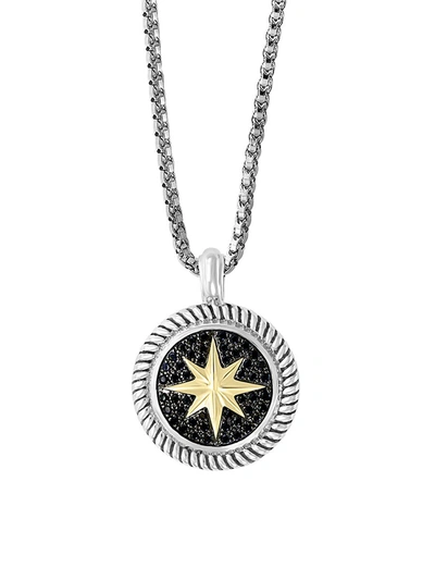 Shop Effy Men's Sterling Silver & Black Sapphire Star Medallion Pendant Necklace