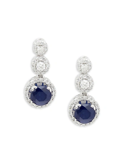 Shop Saks Fifth Avenue Women's 14k White Gold, Sapphire & Diamond Drop Earrings