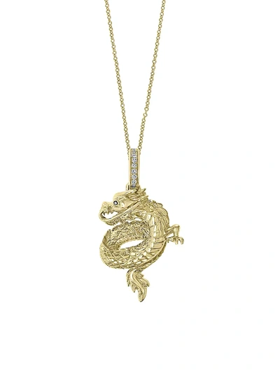 Shop Effy Women's 14k Yellow Gold, White & Black Diamond Dragon Pendant Necklace