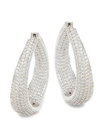 Shop Adriana Orsini Women's Rhodium-plated & Crystal Twist Hoop Earrings In White