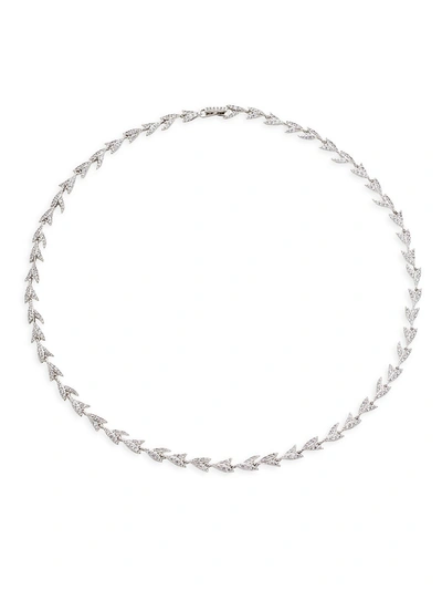 Shop Adriana Orsini Women's Liv Leaf Rhodium-plated & Crystal Collar Necklace In White