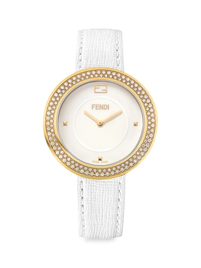 Shop Fendi Women's  My Way Goldtone Stainless Steel & Diamond Leather-strap Watch In White