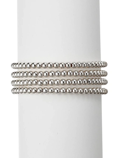 Shop Eye Candy La Women's The Luxe Collection 4-pack Rhodium Plated Beaded Bracelet Set In Neutral