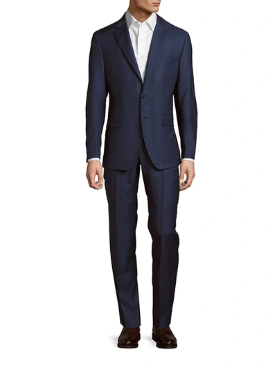 Shop Saks Fifth Avenue Made In Italy Men's Modern Fit Crosshatch Wool Suit In Blue