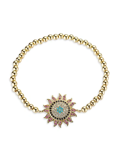 Shop Eye Candy La Women's The Luxe 18k Goldplated & Crystal Beaded Stretch Bracelet In Neutral