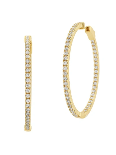 Shop Jan-kou Women's 14k Goldplated & Cubic Zirconite Hoop Earrings In Brass