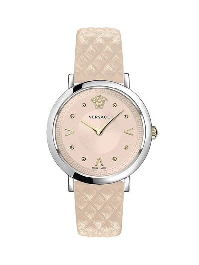 Shop Versace Women's Pop Chic Stainless Steel Leather-strap Watch In Pink
