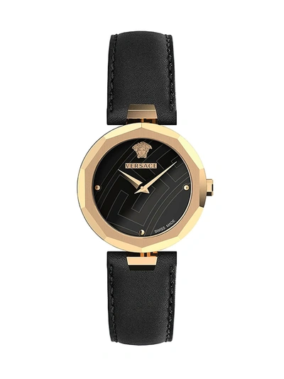 Shop Versace Women's Idyia Ip Gold Stainless Steel Leather-strap Watch