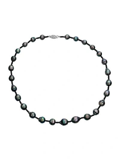 Shop Belpearl Women's 14k White Gold, 9-11mm Cultured Tahitian Pearl & Black Spinel Necklace