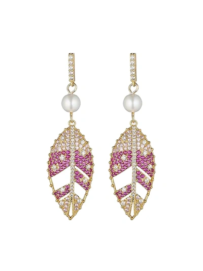 Eye Candy La Eye Candy Los Angeles Luxe Collection 18k Plated Cz Leaf Drop Earrings In Brass