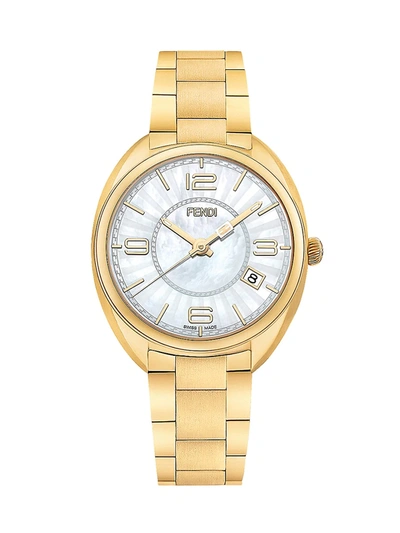 Shop Fendi Women's Momento Goldtone Stainless Steel & Mother-of-pearl Bracelet Watch In Neutral