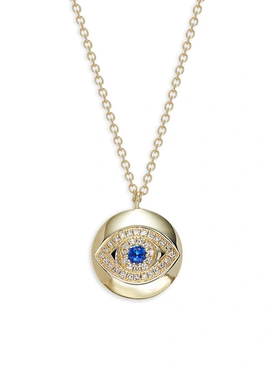 Shop Saks Fifth Avenue Women's 14k Yellow Gold, Sapphire & Diamond Evil Eye Pendant Necklace