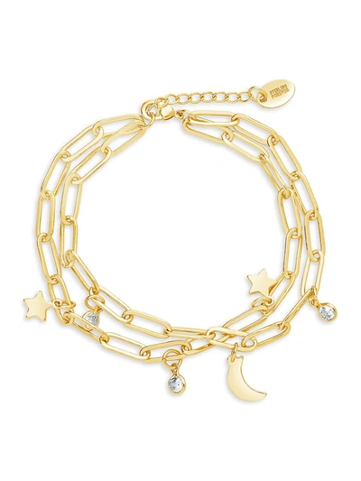 Shop Sterling Forever Women's Moon & Star 14k Goldtone & Crystal Multi-strand Bracelet In Neutral