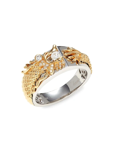 Shop Effy Men's 14k Two-tone Gold & Diamond Dragon Ring In Two Tone Gold