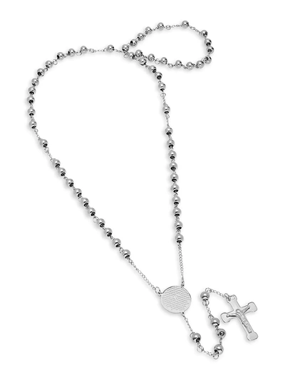Shop Anthony Jacobs Men's Stainless Steel Our Father Lords Prayer Charm & Rosary Necklace In Neutral