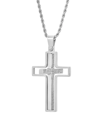 Shop Anthony Jacobs Men's Stainless Steel Rotating Cross Pendant Necklace In Neutral