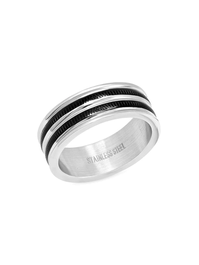 Shop Anthony Jacobs Men's Two Tone Stainless Steel Ring In Black