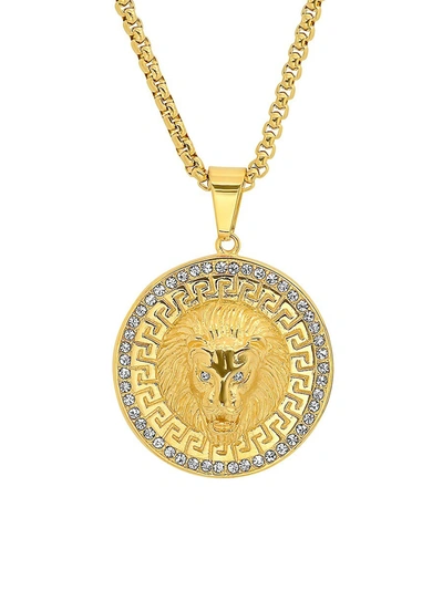 Shop Anthony Jacobs Men's 18k Goldplated Lion Head Pendant Necklace In Neutral
