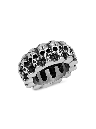 Shop Anthony Jacobs Men's Oxidized Skull Stainless Steel Ring In Neutral